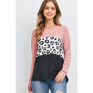 Blush Leopard Colorblock Top